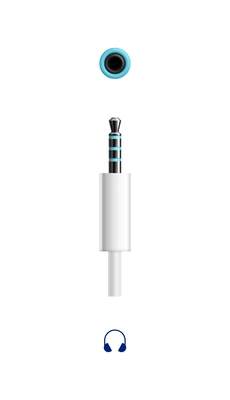 Composition with realistic image of white audio minijack connector plug and port for headphone connection vector illustration