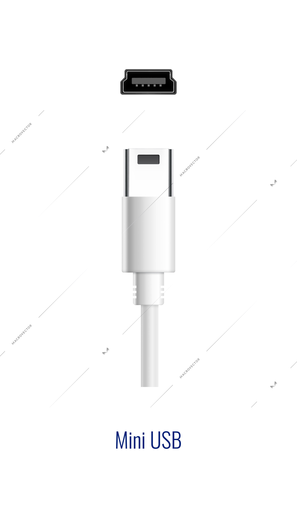 Composition with realistic image of white usb type b connector plug and port for wired connection vector illustration