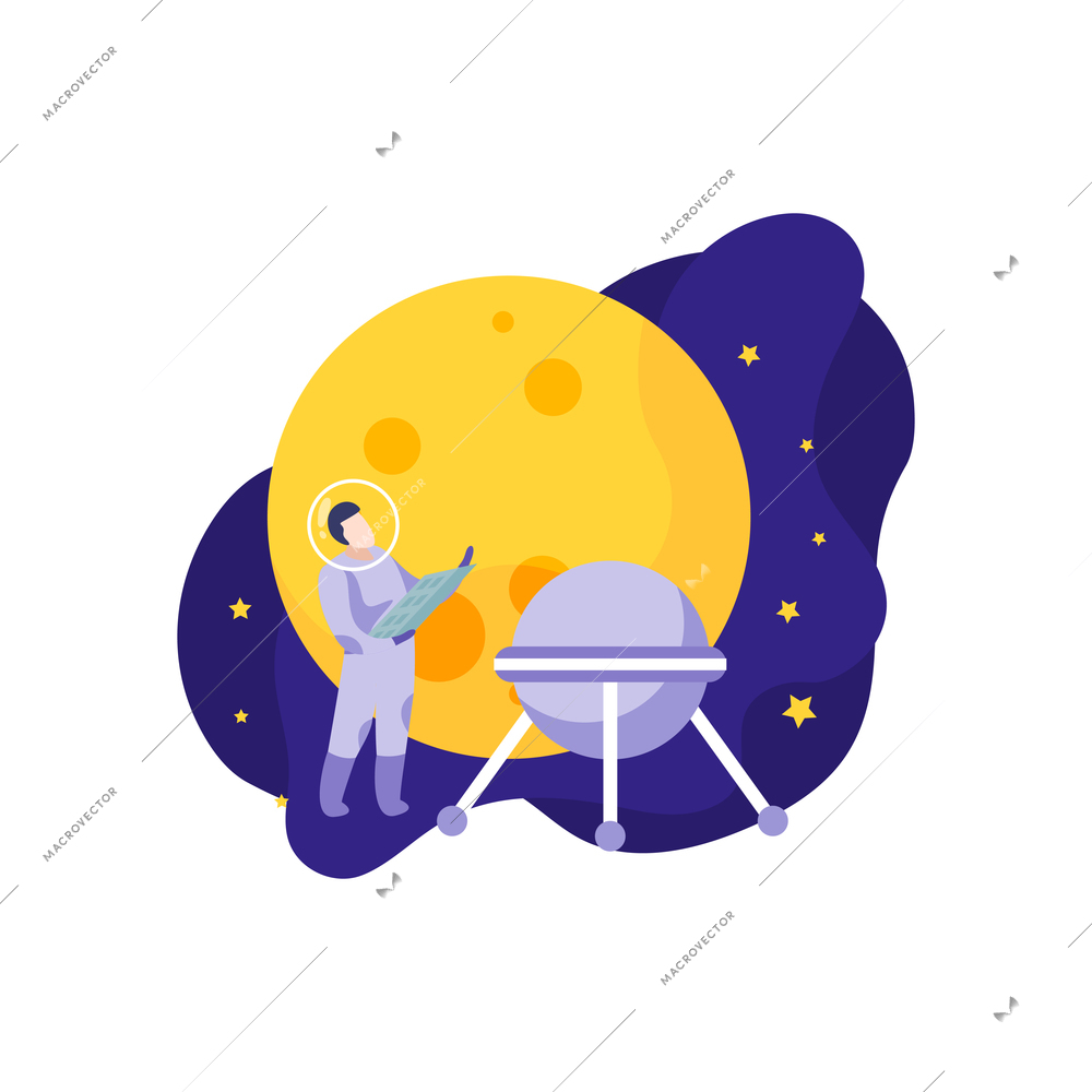 Astronomy space people composition with doodle style characters of astronauts stars and planet images vector illustration