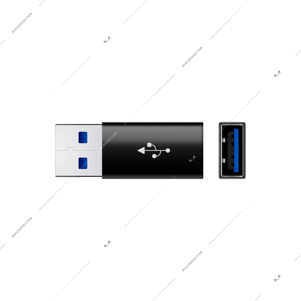 Composition with realistic image of usb mass storage drive with usb 3 super speed port vector illustration