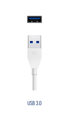 Composition with realistic image of white usb 3.0 connector plug and port for wired connection vector illustration