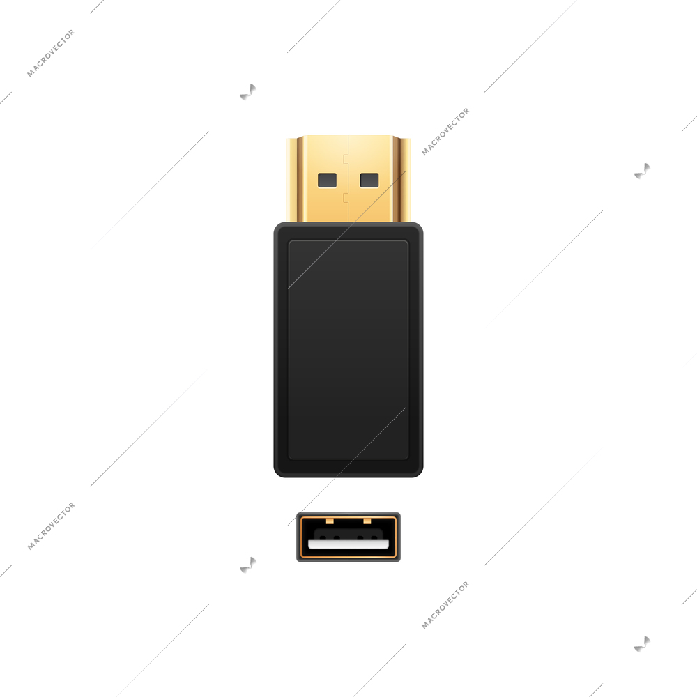 Composition with realistic image of portable usb flash drive with usb 2.0 port vector illustration