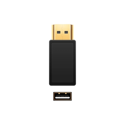 Composition with realistic image of portable usb flash drive with usb 2.0 port vector illustration