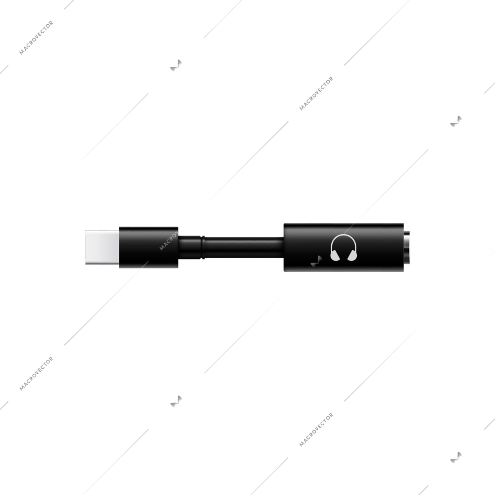 Composition with realistic image of usb type c to headphone minijack adapter for mobile devices vector illustration