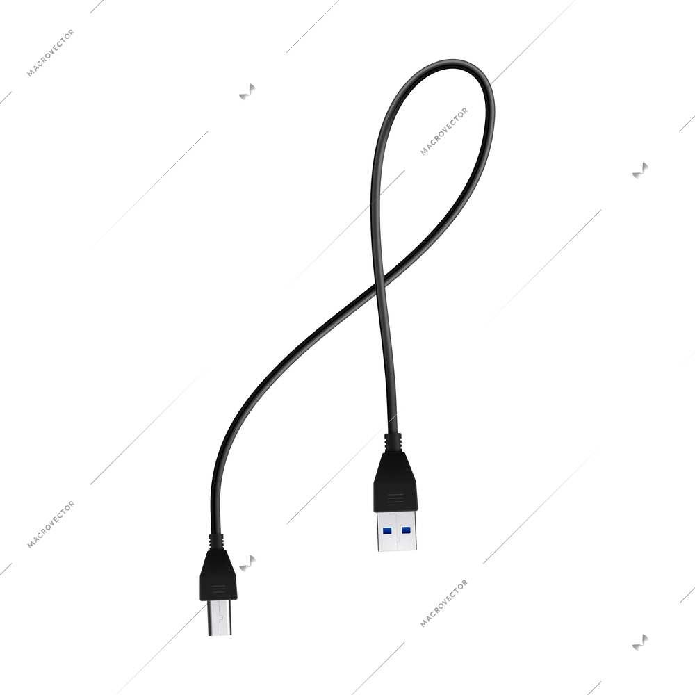 Composition with realistic image of usb type a to b cable for printers vector illustration