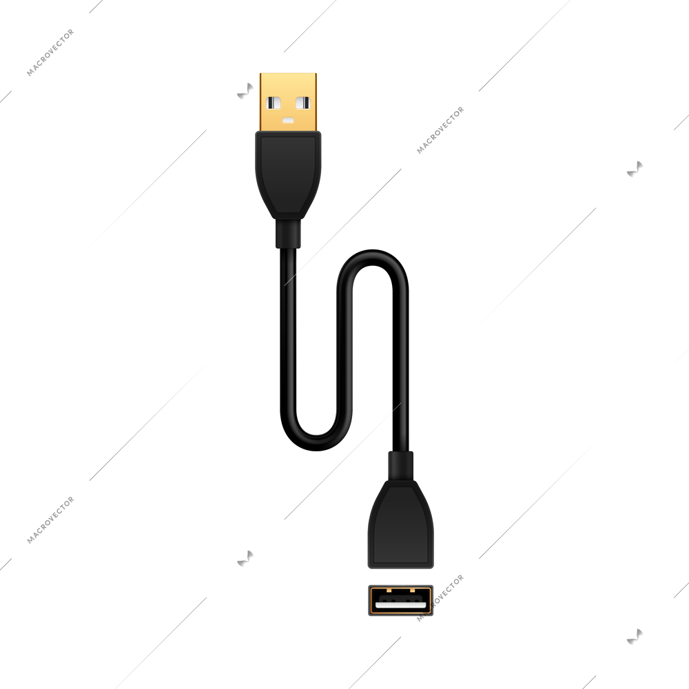 Composition with realistic image of usb extension cable for wired connection vector illustration