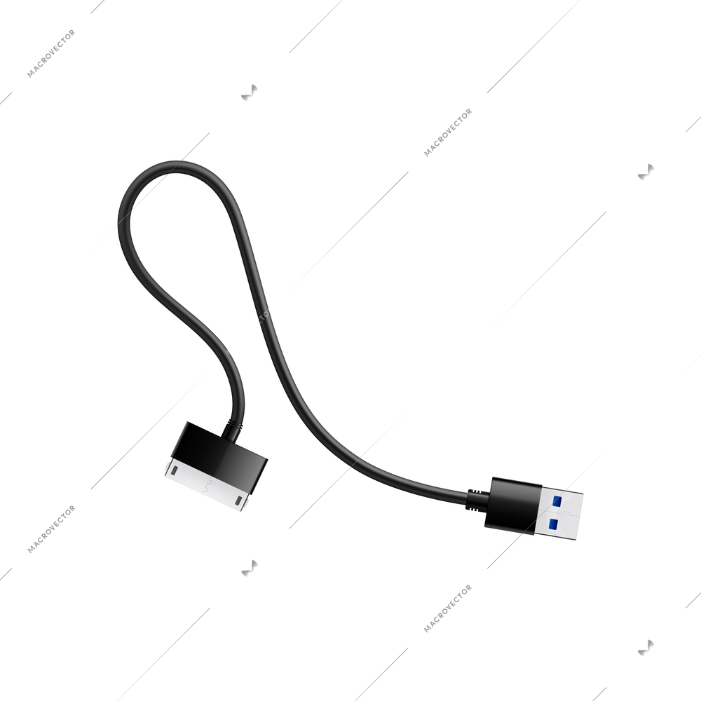 Composition with realistic image of power charge cable for mobile devices vector illustration