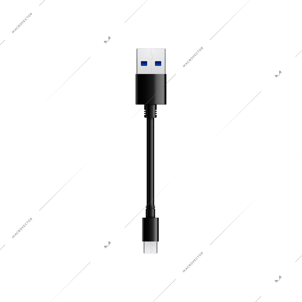 Composition with realistic image of cable adapter usb type a to micro usb for mobile devices vector illustration