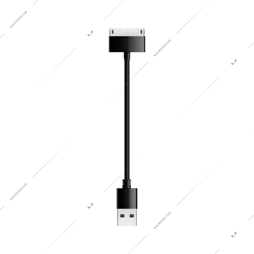 Composition with realistic image of adapter cable for mobile devices vector illustration