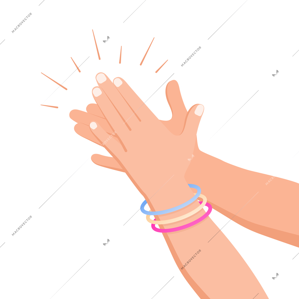 Clapping hands applause flat composition with isolated human hand images on blank background vector illustration
