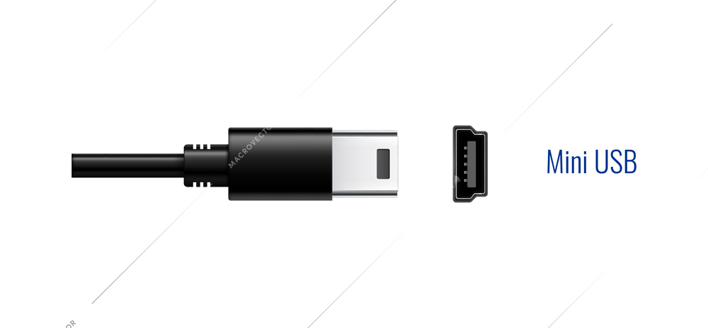 Composition with realistic image of mini usb connector plug and port for wired connection vector illustration