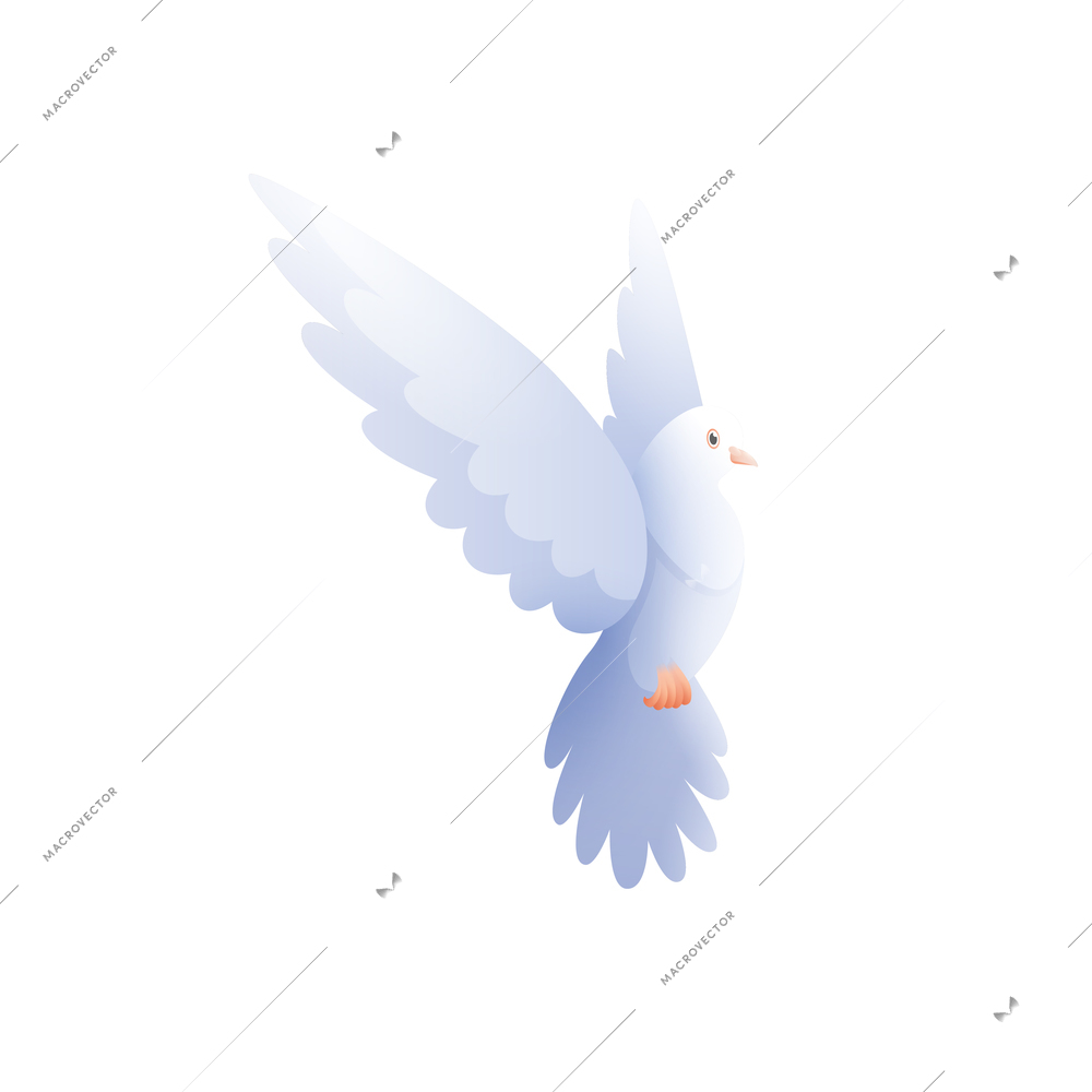 White pigeon dove composition with isolated flat image of flying bird with wings vector illustration