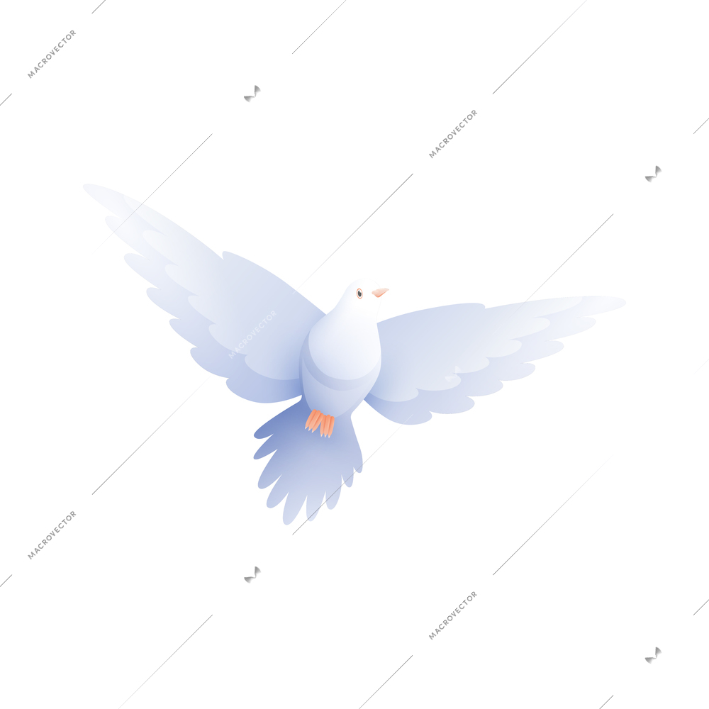 White pigeon dove composition with isolated flat image of flying bird with wings vector illustration