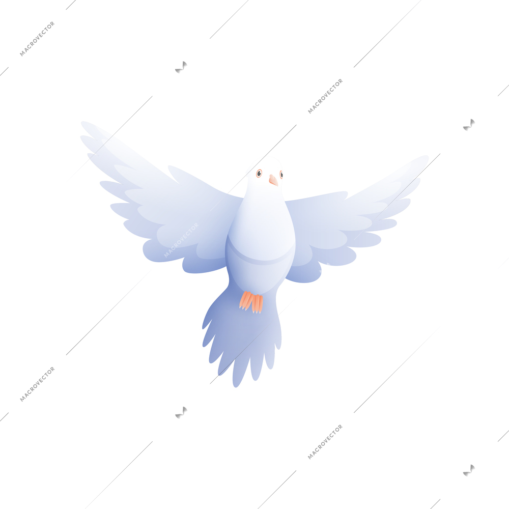 White pigeon dove composition with isolated flat image of flying bird with wings vector illustration