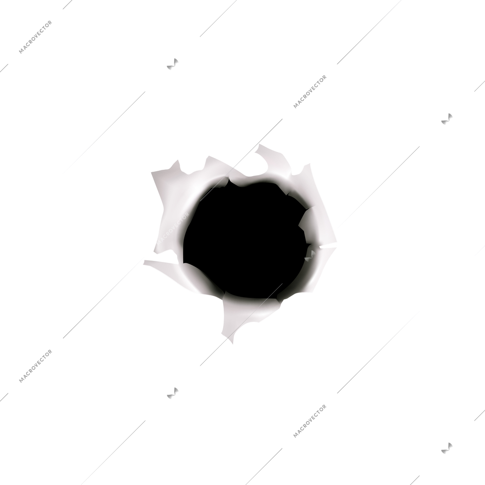 Bullet holes target realistic composition on blank background with isolated image of bullet hole in paper vector illustration