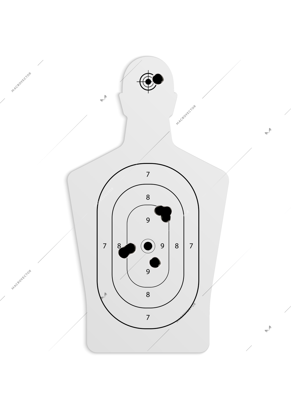 Bullet holes target realistic composition on blank background with isolated images of paper target with holes vector illustration