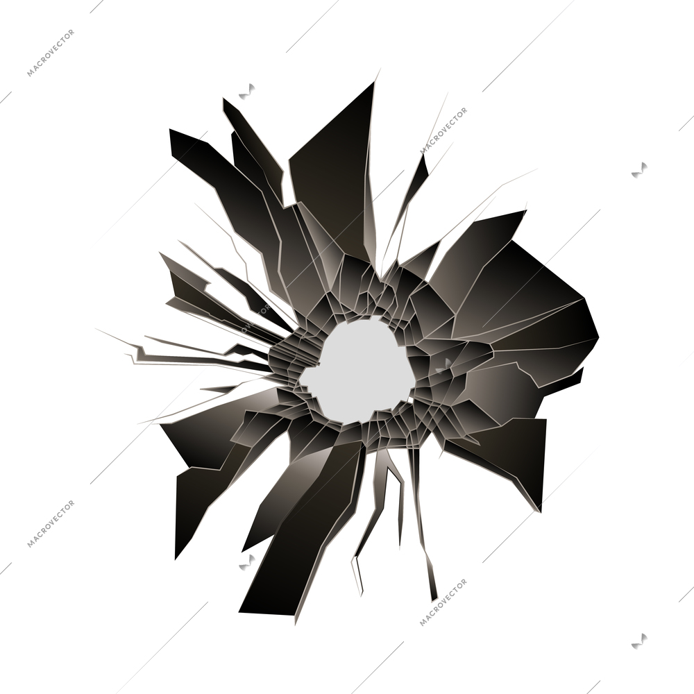 Bullet holes target realistic composition on blank background with isolated image of bullet hole in solid material vector illustration