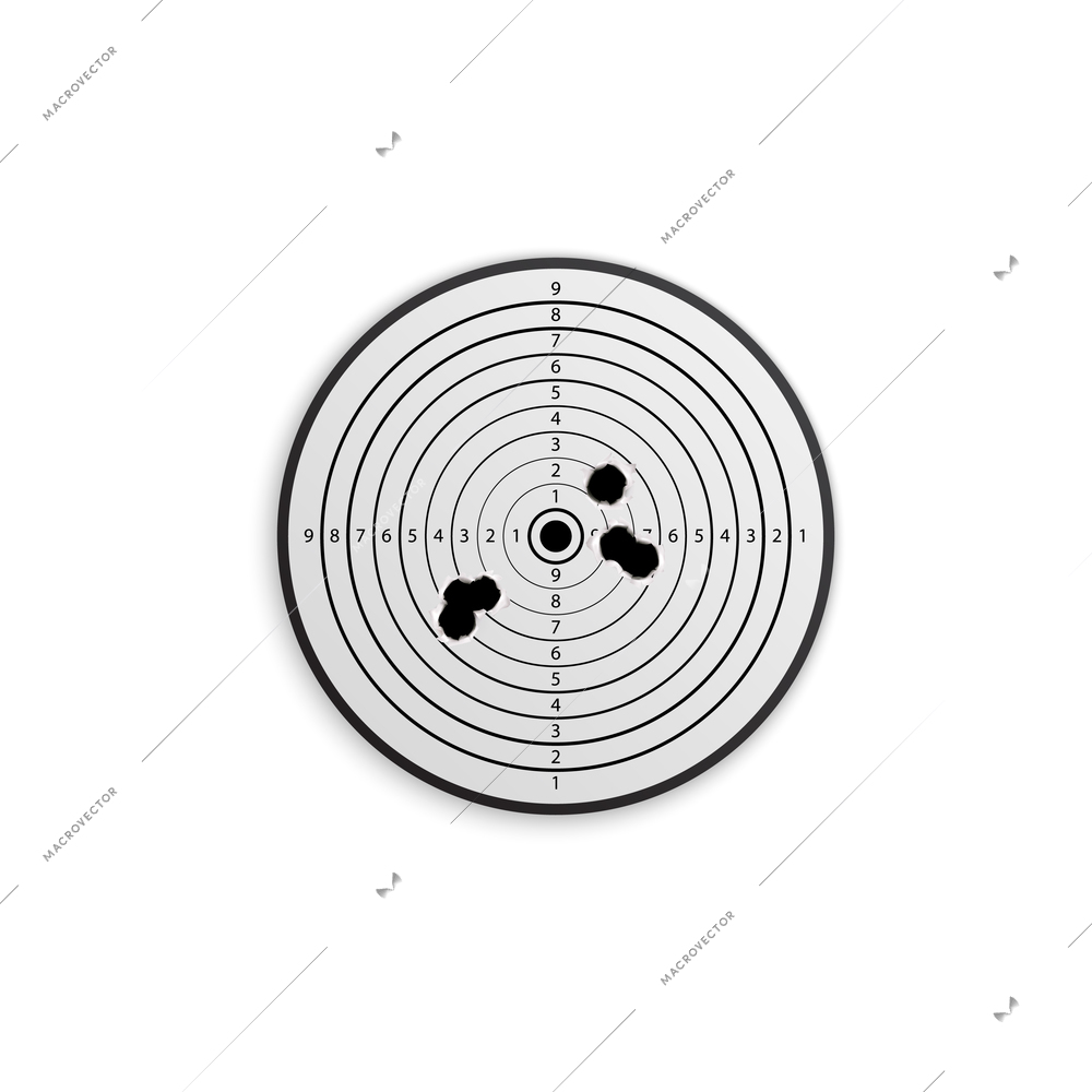 Bullet holes target realistic composition on blank background with isolated images of paper target with holes vector illustration