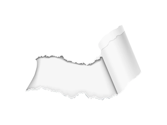 Realistic composition with white torn paper hole on transparent background isolated vector illustration