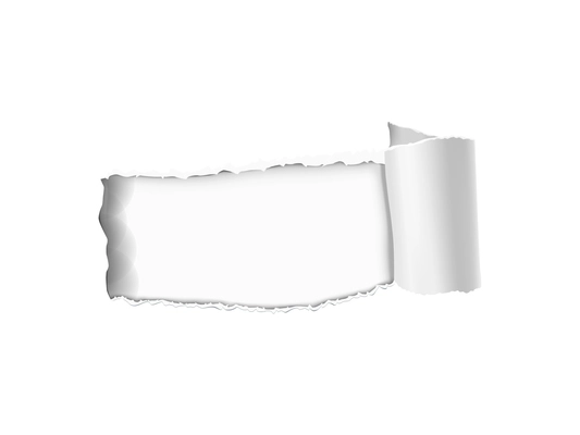 Realistic composition with white torn paper hole on transparent background isolated vector illustration