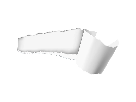 Realistic composition with white torn paper hole on transparent background isolated vector illustration