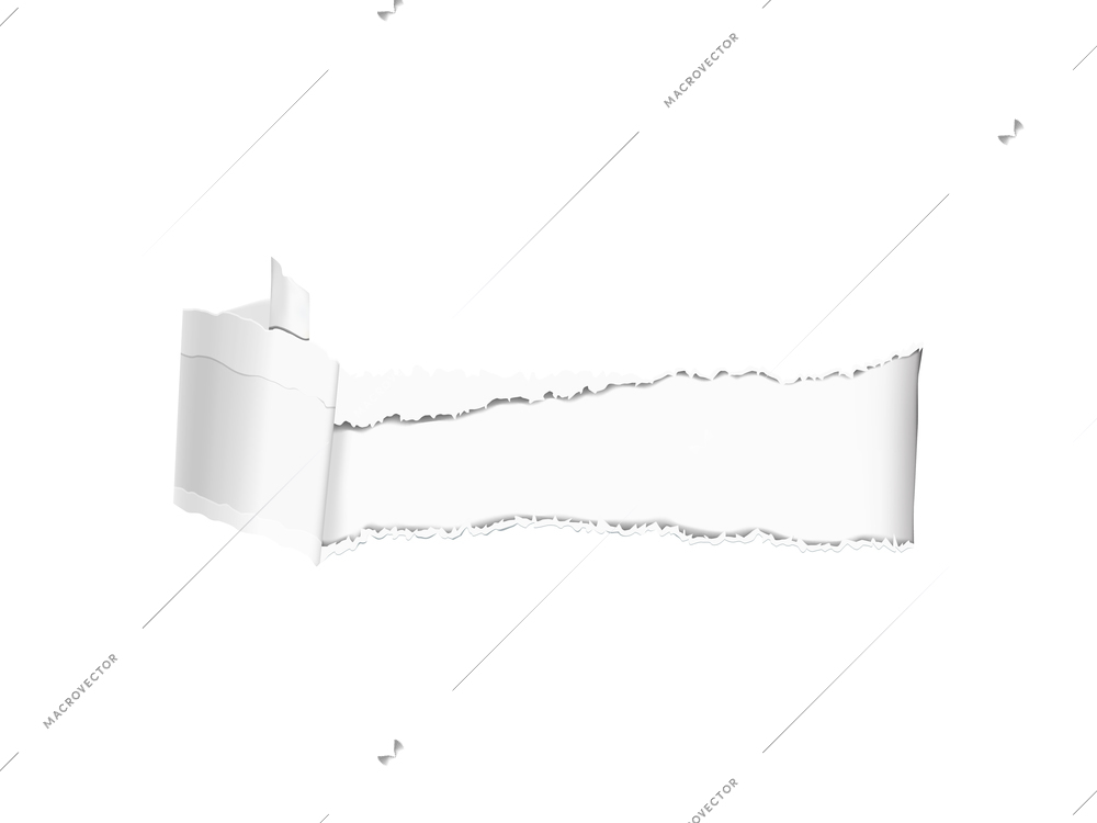 Realistic composition with white torn paper hole on transparent background isolated vector illustration