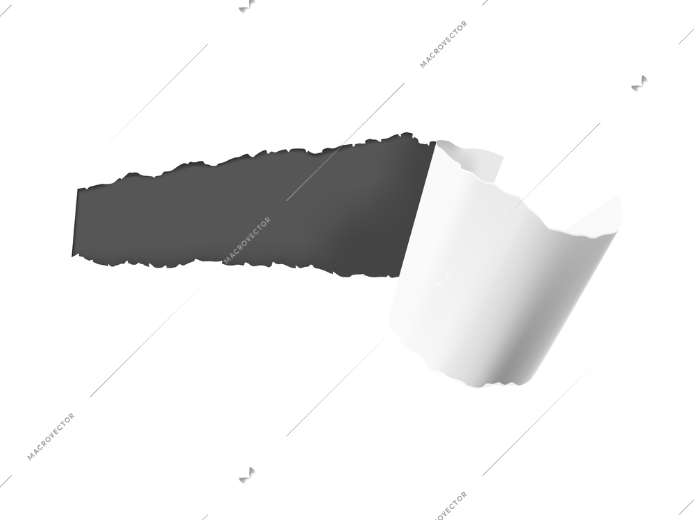 Realistic composition with white torn paper hole on dark background isolated vector illustration