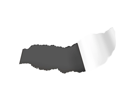 Realistic composition with white torn paper hole on dark background isolated vector illustration