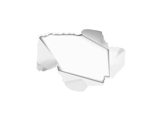 Realistic composition with white torn paper hole on transparent background isolated vector illustration