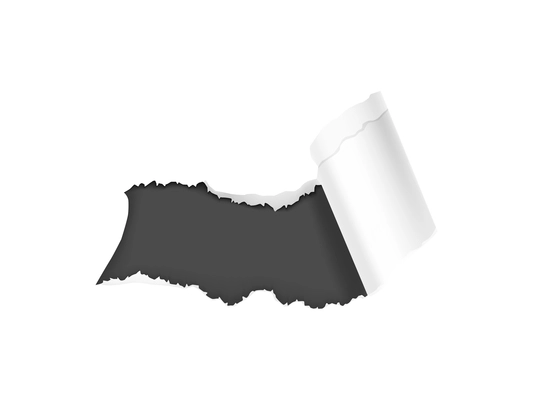 Realistic composition with white torn paper hole on dark background isolated vector illustration