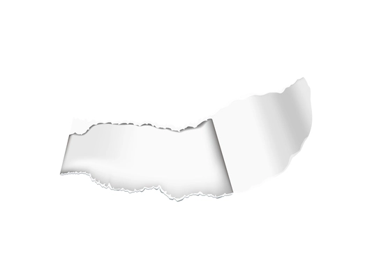 Realistic composition with white torn paper hole on transparent background isolated vector illustration