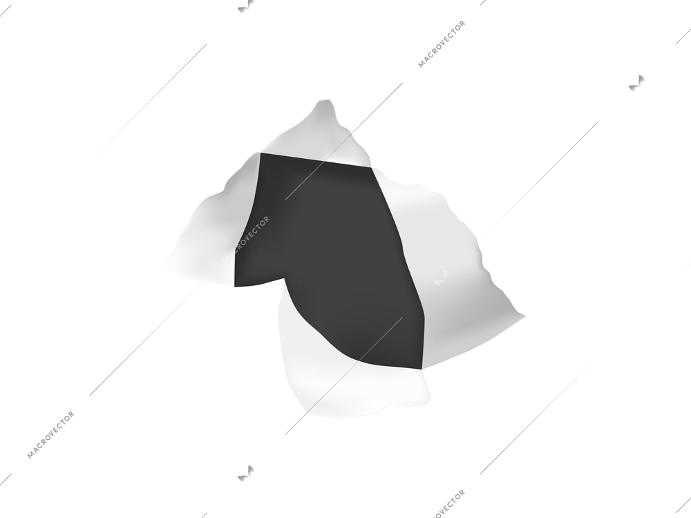 Realistic composition with white torn paper hole on dark background isolated vector illustration