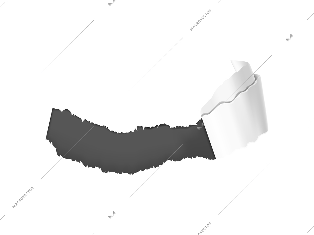 Realistic composition with white torn paper hole on dark background isolated vector illustration