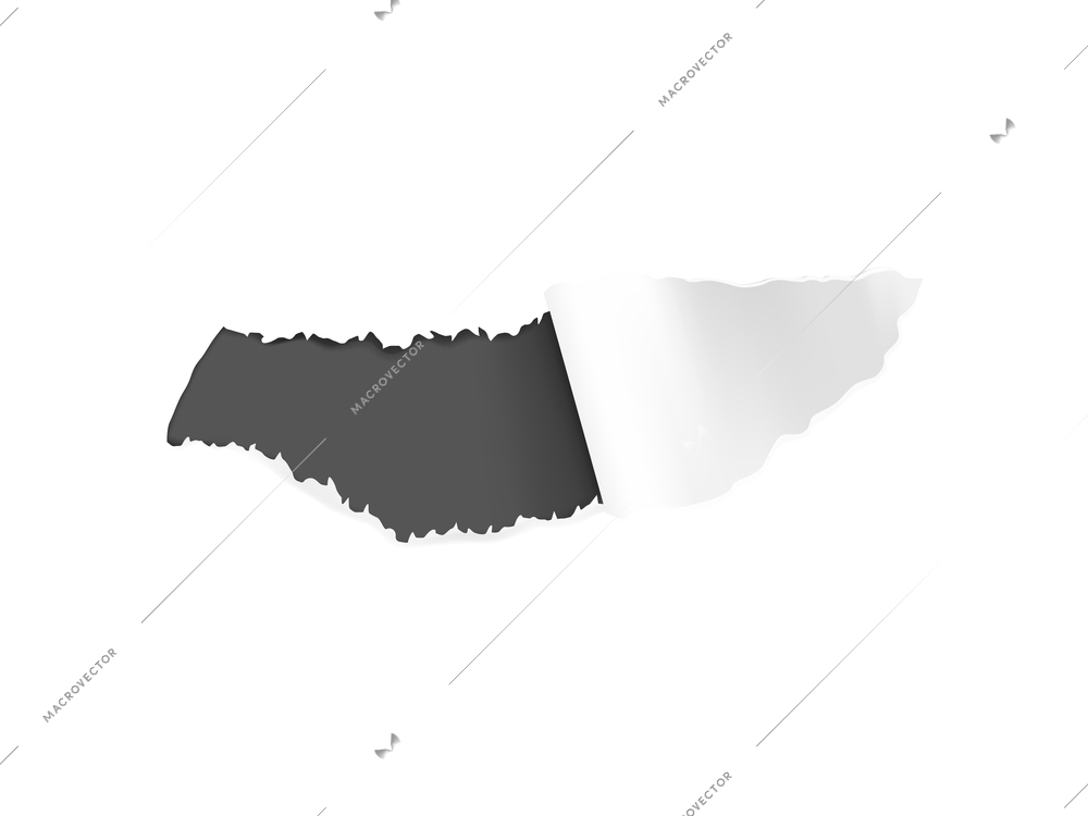 Realistic composition with white torn paper hole on dark background isolated vector illustration