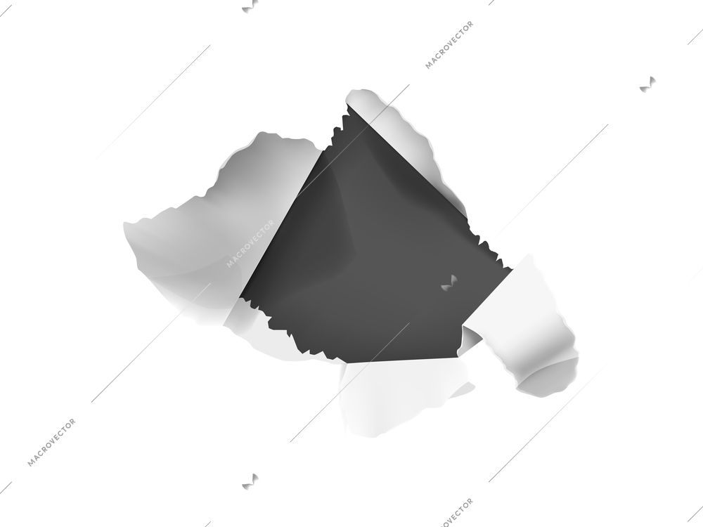 Realistic composition with white torn paper hole on dark background isolated vector illustration