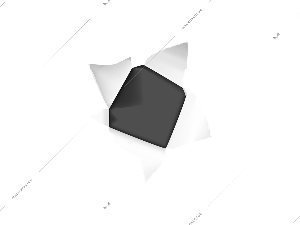 Realistic composition with white torn paper hole on dark background isolated vector illustration