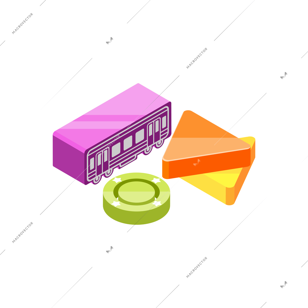 Board games isometric icons composition with elements of table gaming kit vector illustration