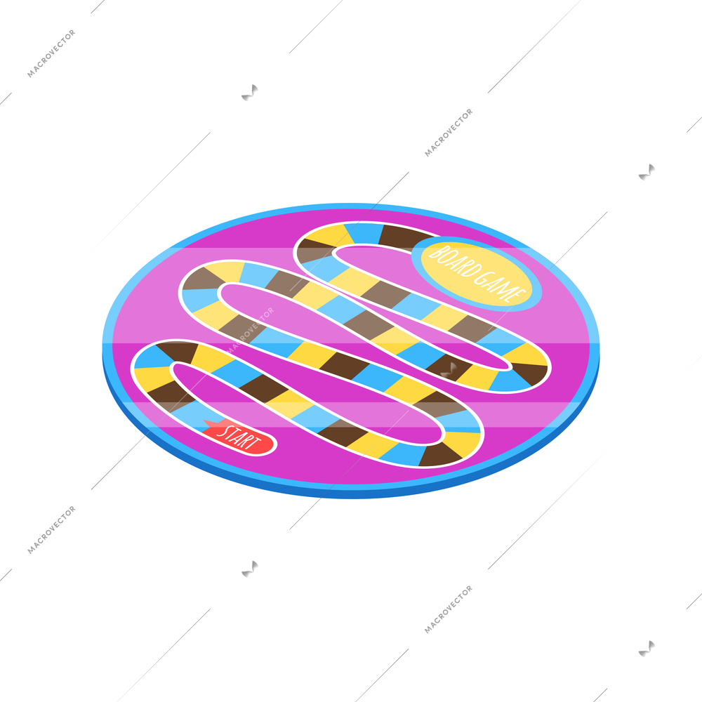 Board games isometric icons composition with snake shaped labyrinth vector illustration