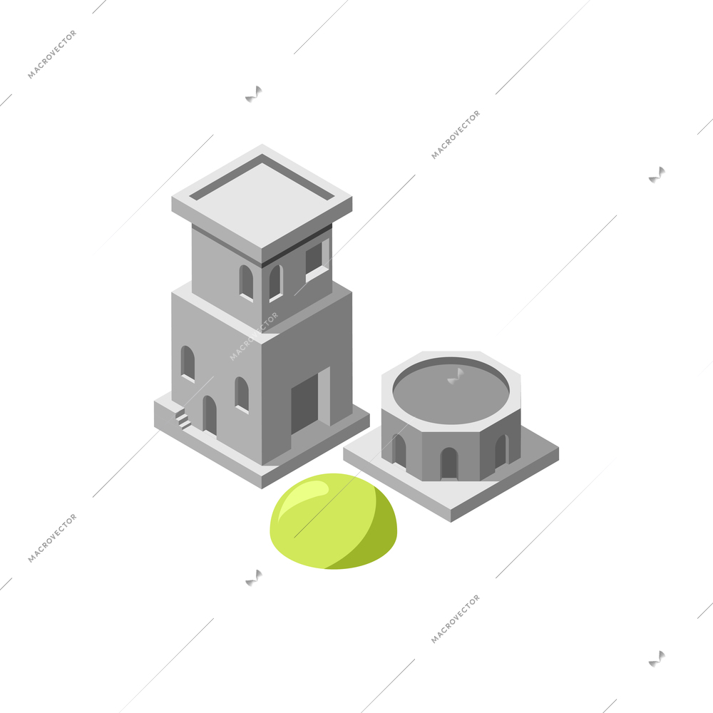 Board games isometric icons composition with small fortress board game buildings vector illustration