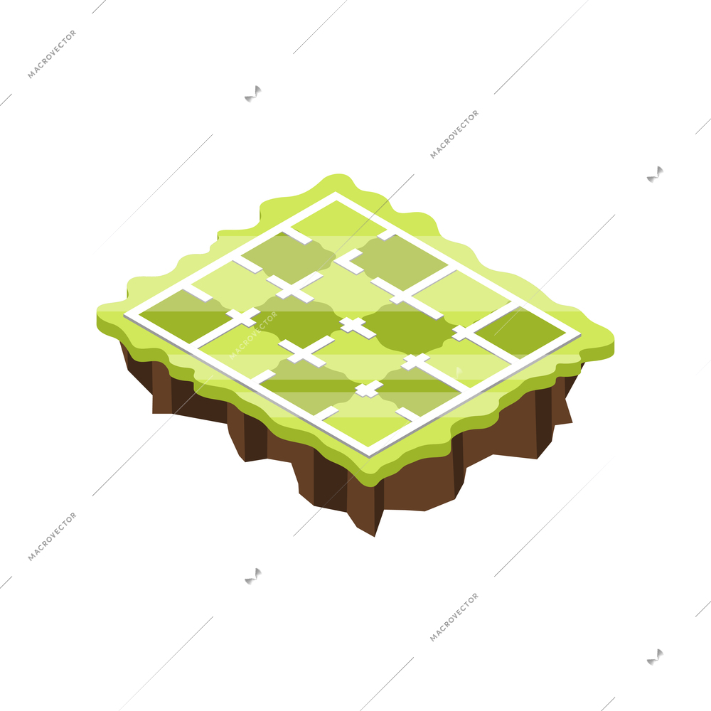 Board games isometric icons composition with piece of terrain with checkers vector illustration