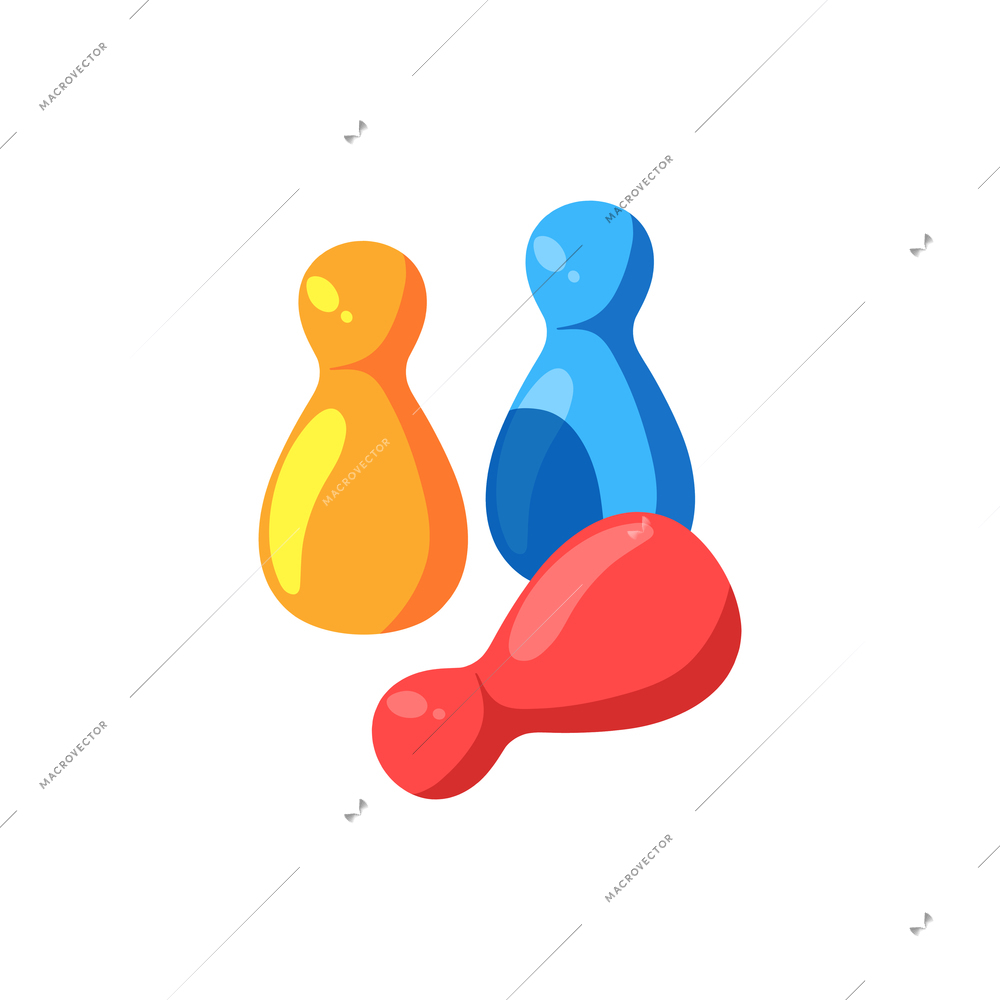 Board games isometric icons composition with three players chips of different color vector illustration