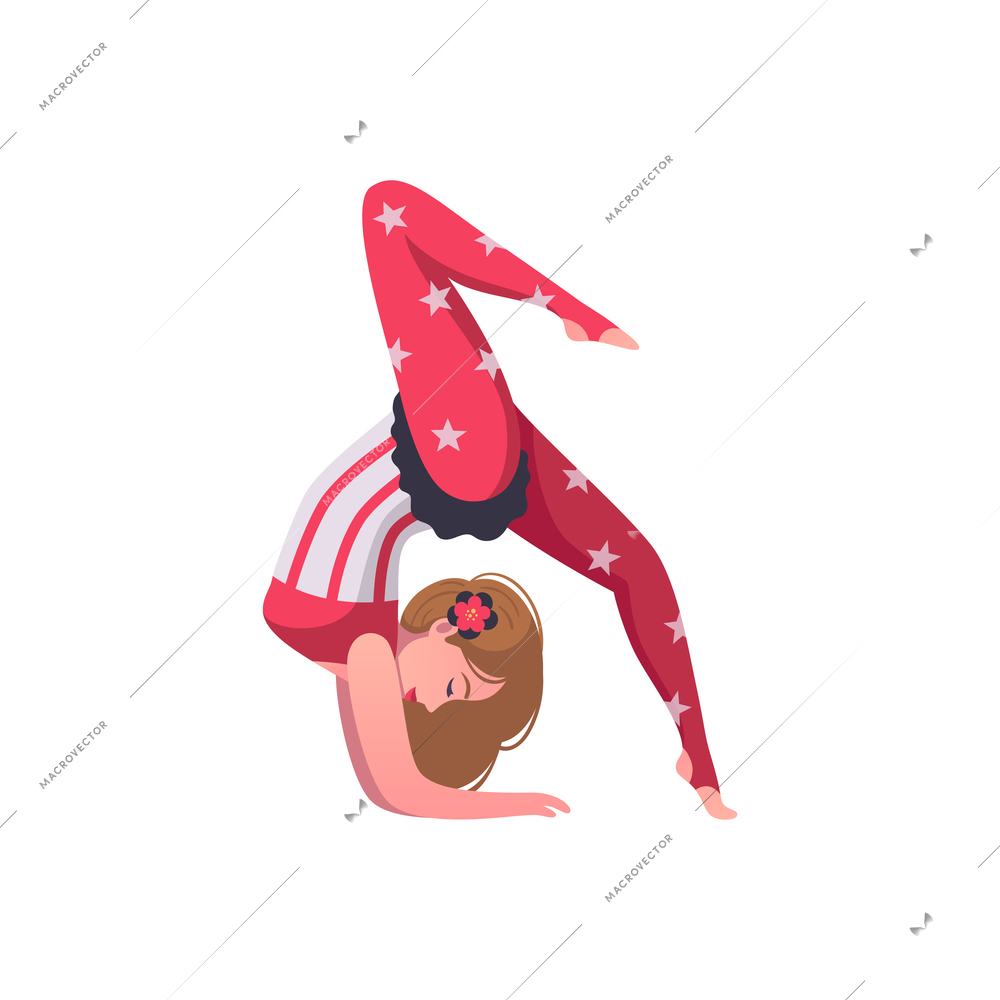 Circus cartoon composition with female character of pretty gymnast vector illustration