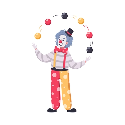 Circus cartoon composition with isolated character of clown juggling small balls vector illustration