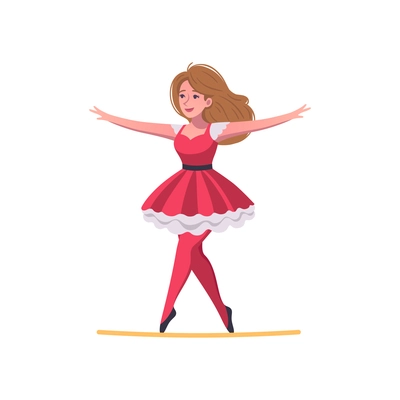 Circus cartoon composition with female character of beautiful dancing woman in dress vector illustration