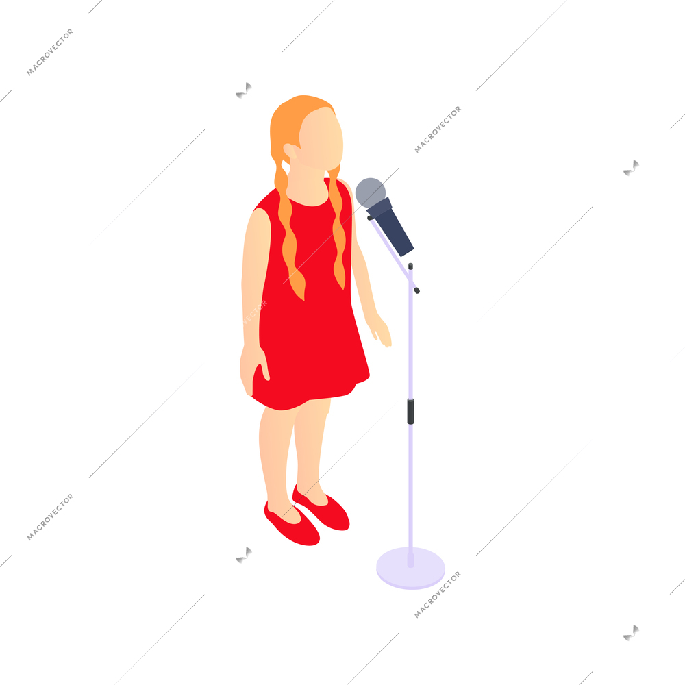 Tv talent show composition with human character of singing girl in red dress vector illustration