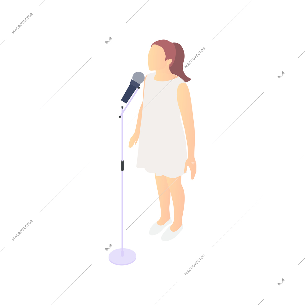 Tv talent show composition with character of singing girl with microphone on stand vector illustration