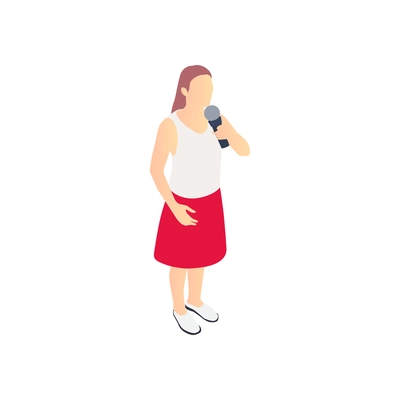 Tv talent show composition with human character of singing girl in red dress vector illustration