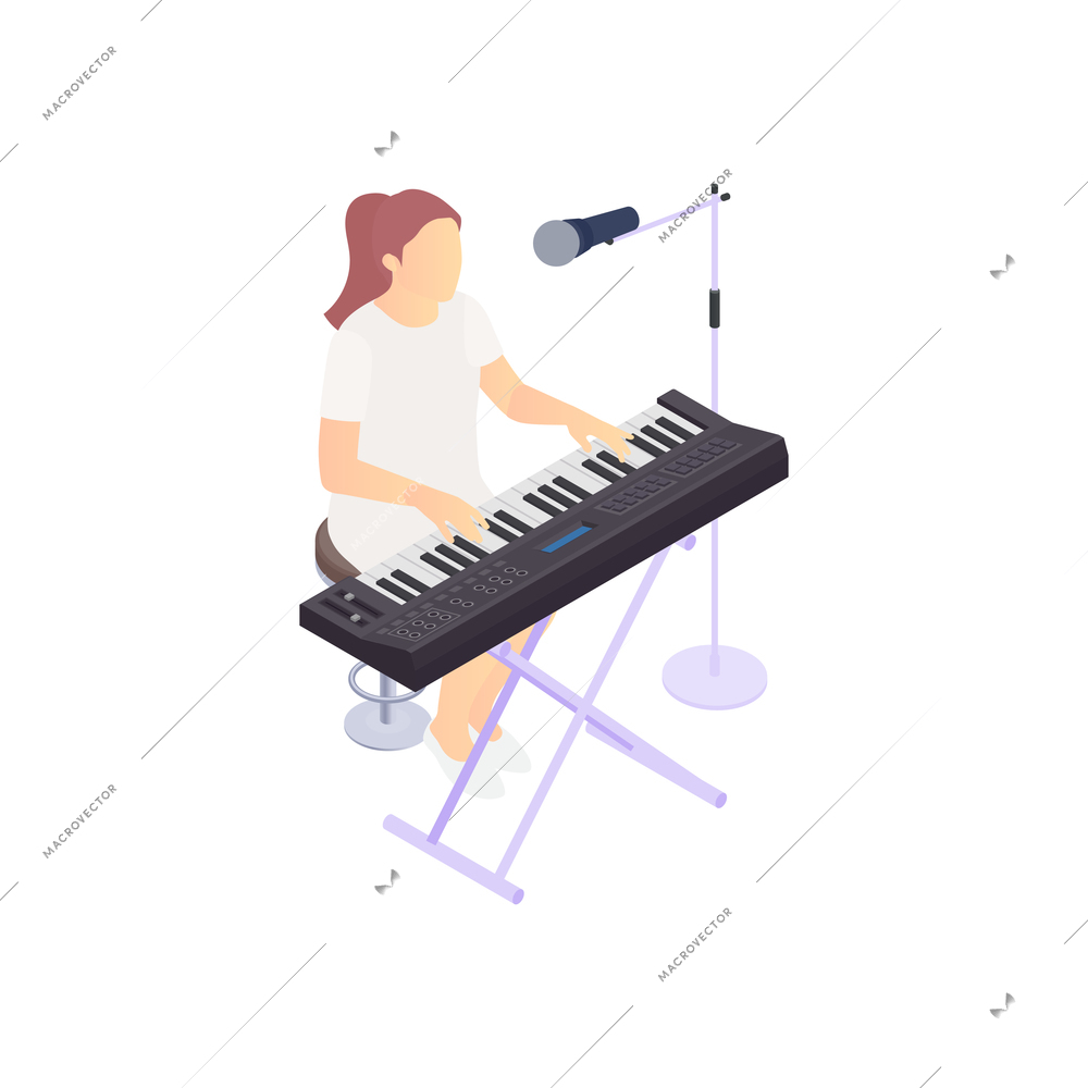 Tv talent show composition with woman playing piano singing in microphone vector illustration