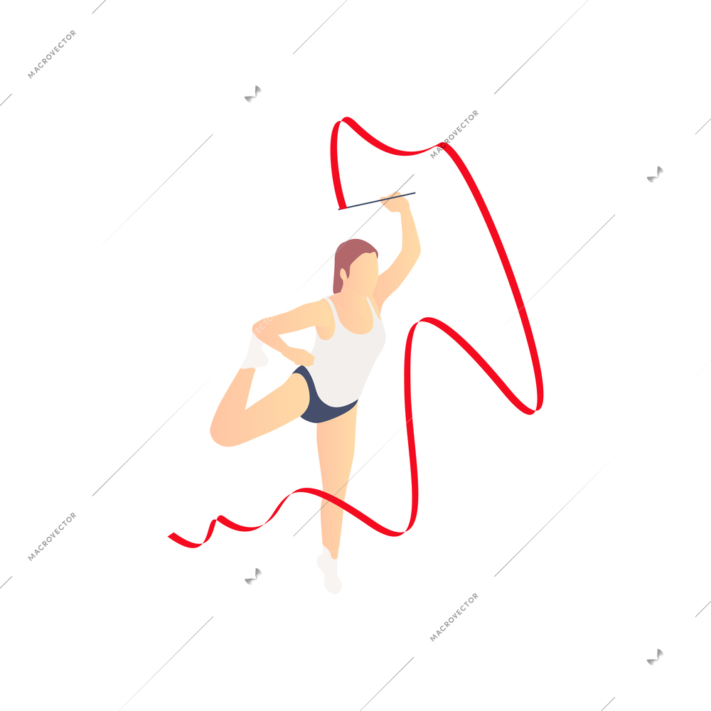 Tv talent show composition with female character of dancing rhythmic gymnast with ribbon vector illustration