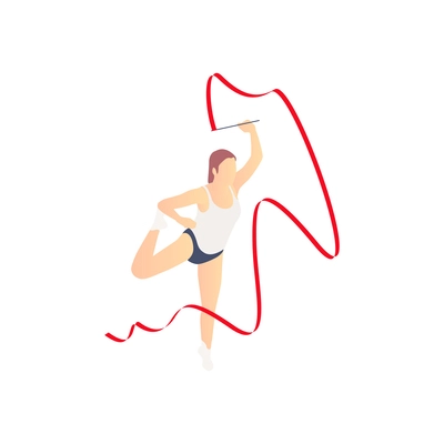 Tv talent show composition with female character of dancing rhythmic gymnast with ribbon vector illustration